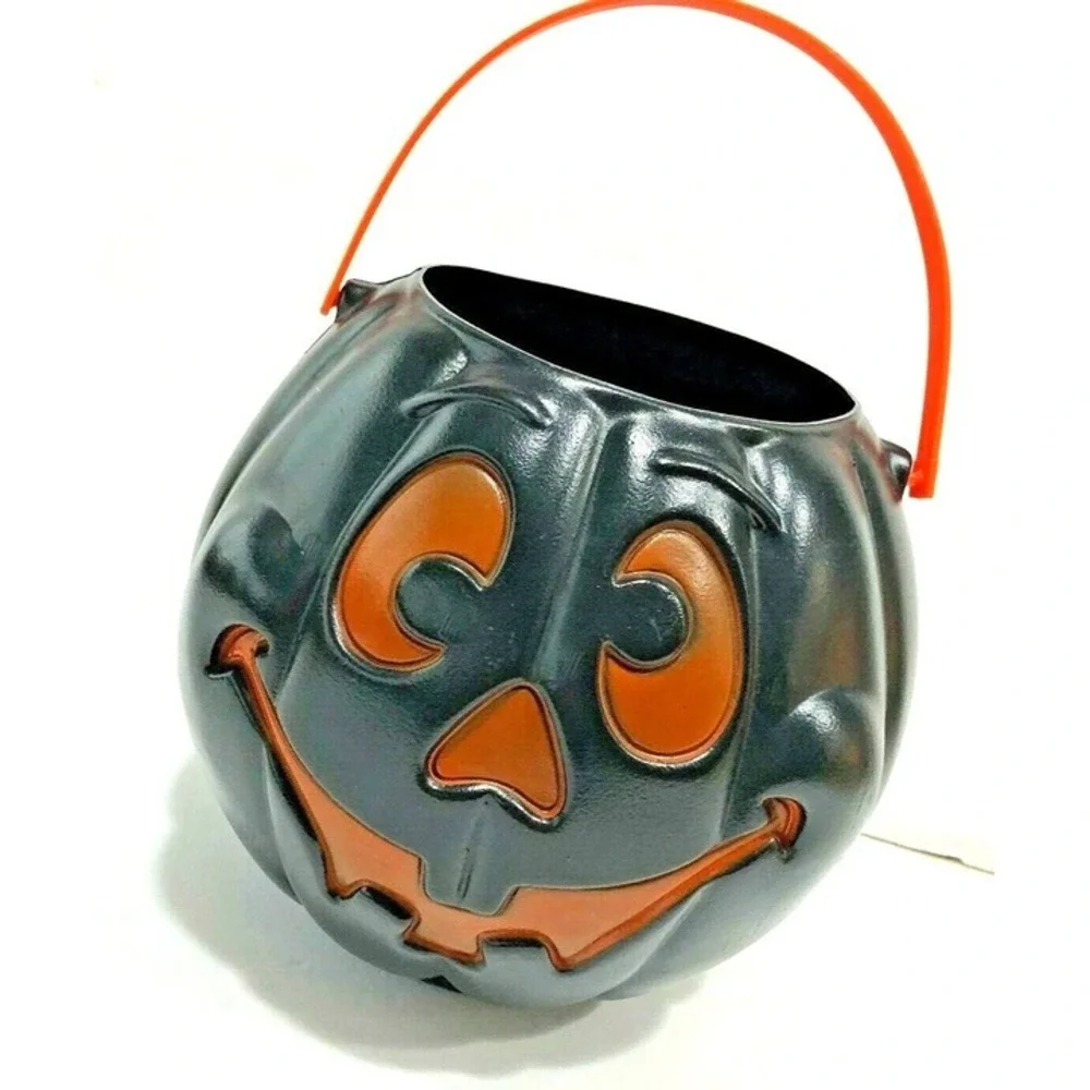 Vintage Grand Venture Black Halloween Blow Mold Jack O Lantern Pumpkin Pail 1997